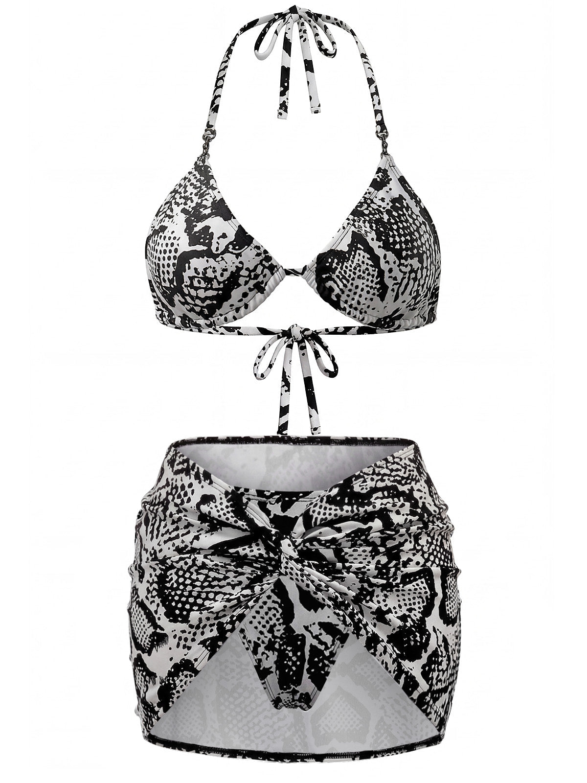 1940s Snakeskin Twisted Metal-Trimmed Swimsuit & Cover-Up