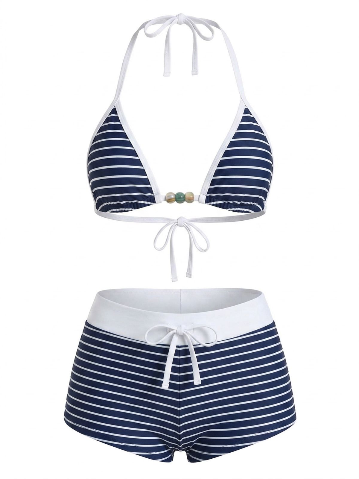 Blue 1940s Stripe Halter Nautical Bikini Set