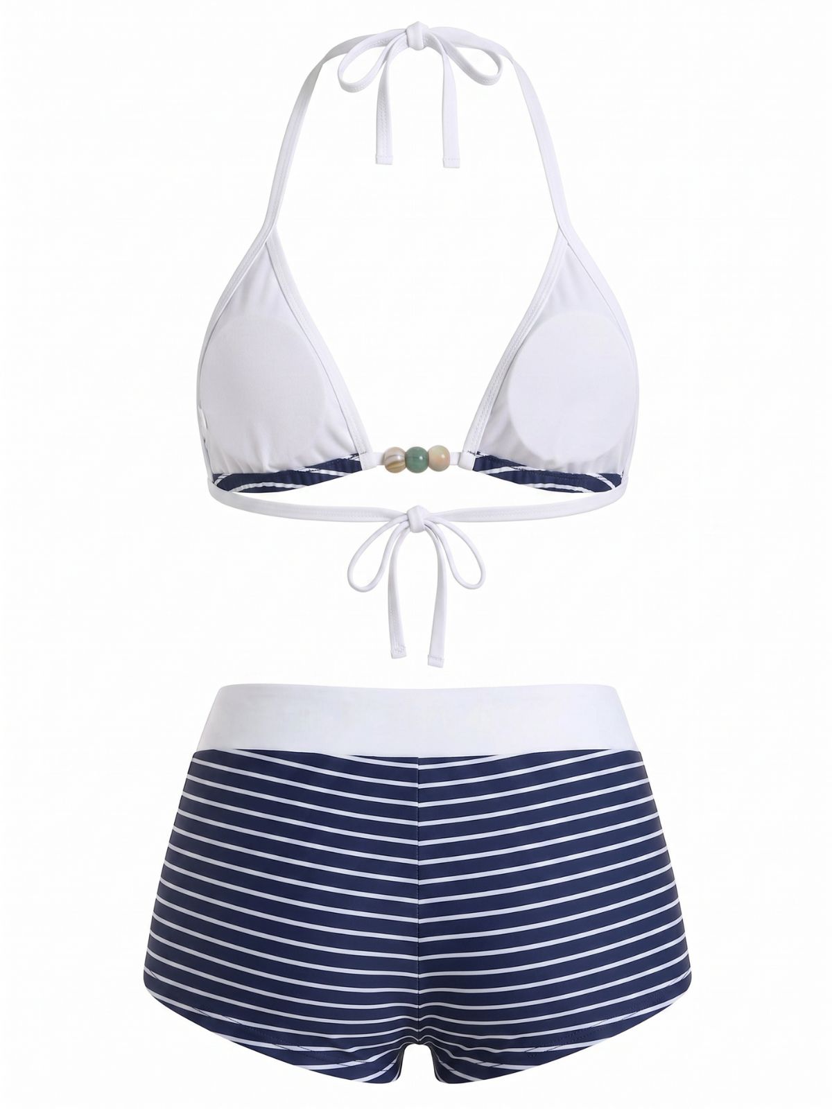 Blue 1940s Stripe Halter Nautical Bikini Set - Image 2