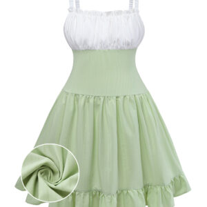 [Plus Size] Green 1960s Ruffled Hem Smocked Dress