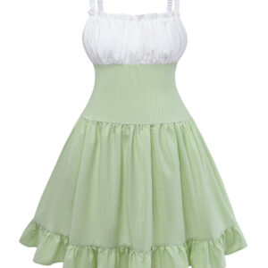 Alternative view of [Plus Size] Green 1960s Ruffled Hem Smocked Dress