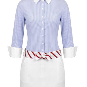 Alternative view of Blue 1960s Striped 3/4 Sleeve Faux Two-Piece Lapel Dress