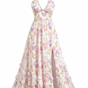 Alternative view of Multicolor 1930s Floral Halter Maxi Dress