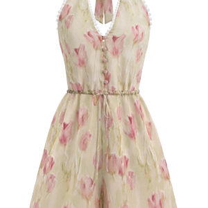 Alternative view of Pink 1940s Tulip-Beaded Drawstring Romper
