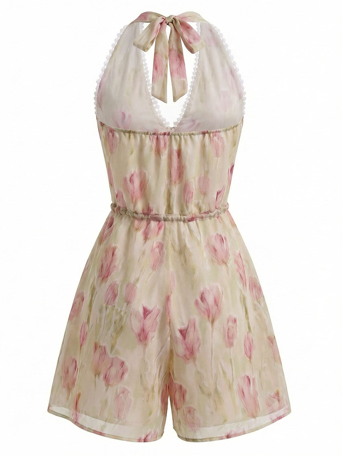 Pink 1940s Tulip-Beaded Drawstring Romper - Image 4