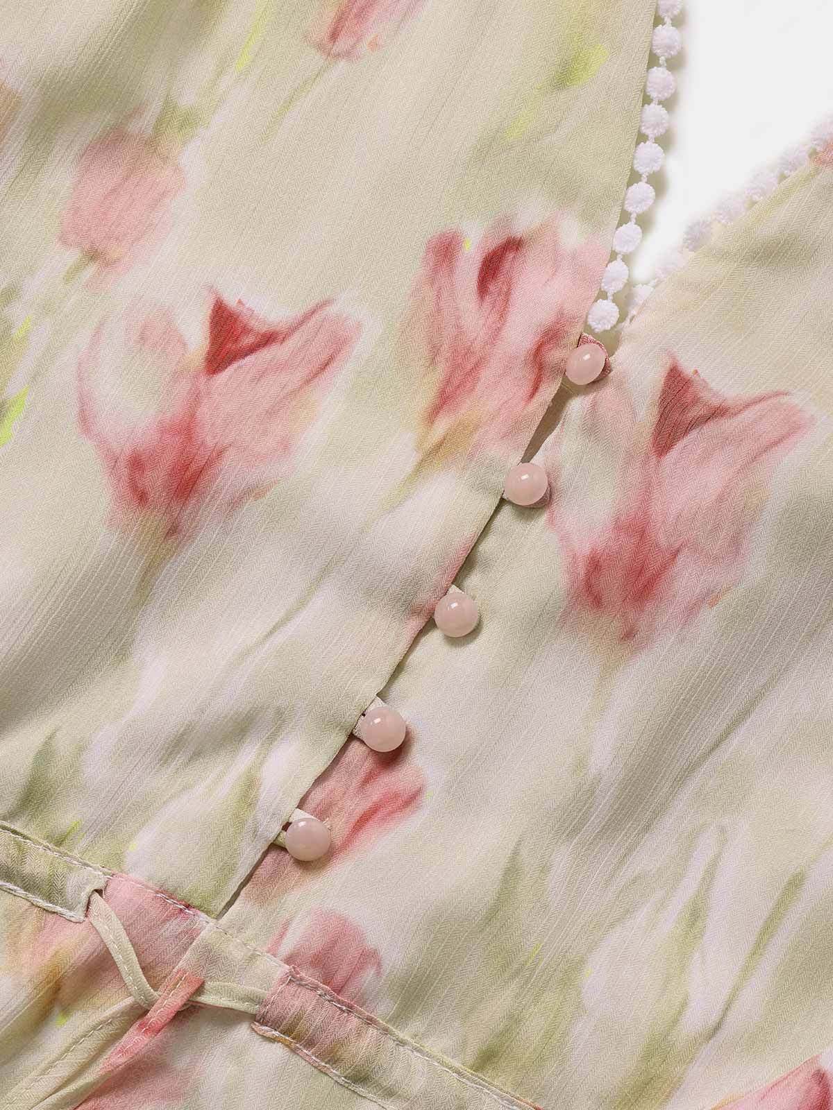 Pink 1940s Tulip-Beaded Drawstring Romper - Image 7