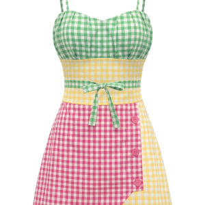 Multicolor 1950s Cotton Gingham Spaghetti Strap Romper