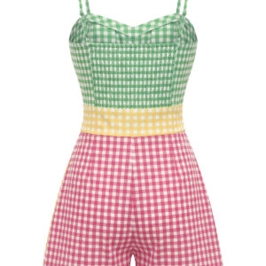 Alternative view of Multicolor 1950s Cotton Gingham Spaghetti Strap Romper
