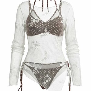 Alternative view of White 1950s 3D Floral Embroidery Mesh Cover-up