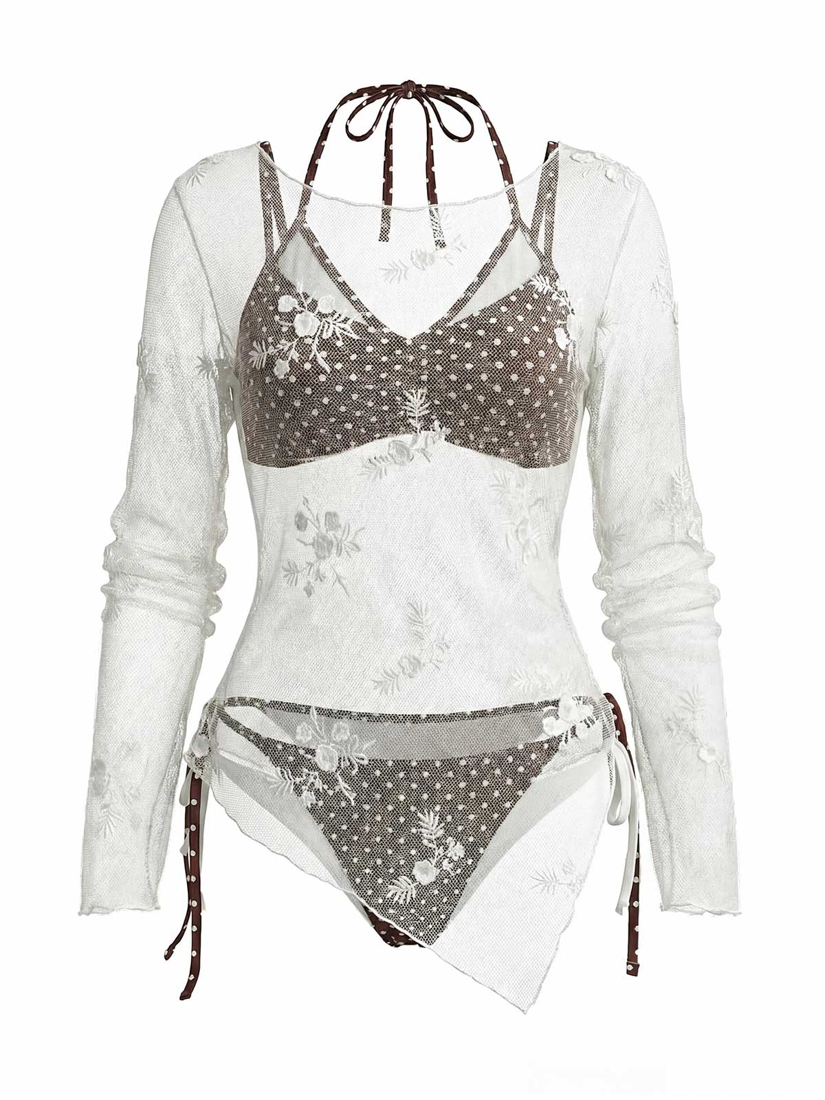 White 1950s 3D Floral Embroidery Mesh Cover-up - Image 2