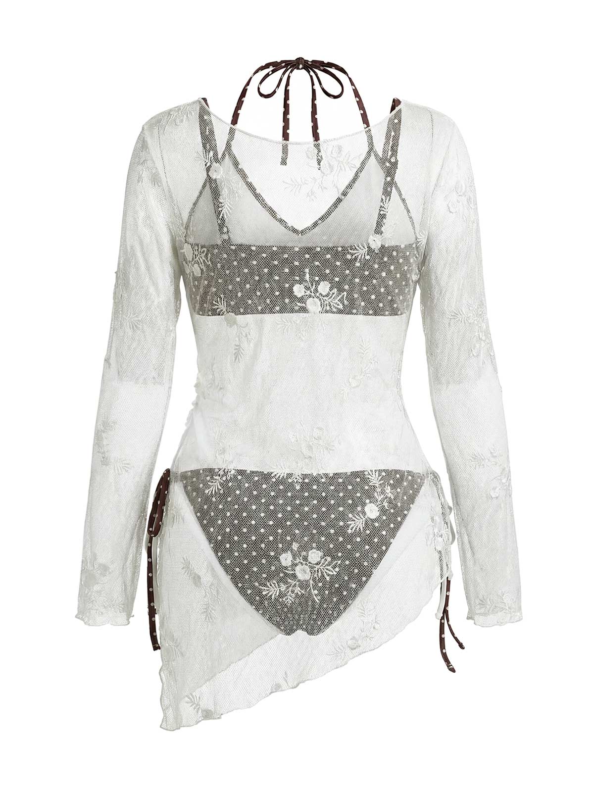 White 1950s 3D Floral Embroidery Mesh Cover-up - Image 4