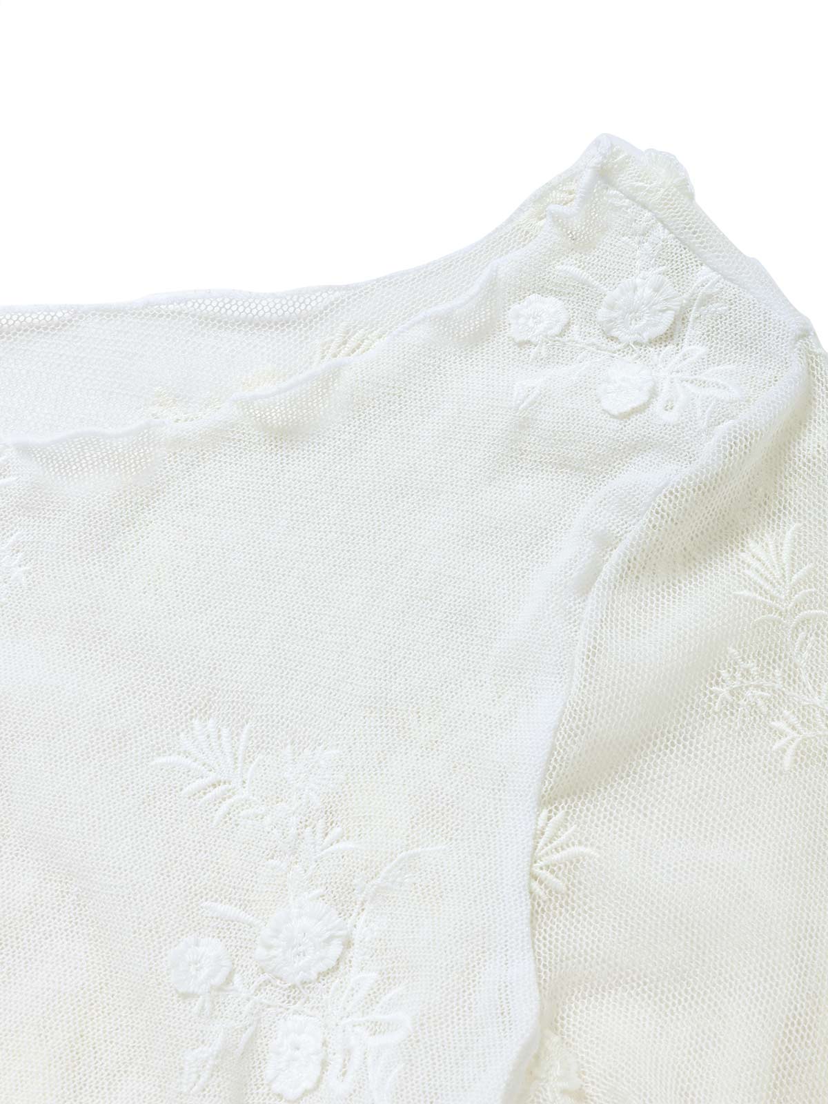 White 1950s 3D Floral Embroidery Mesh Cover-up - Image 5