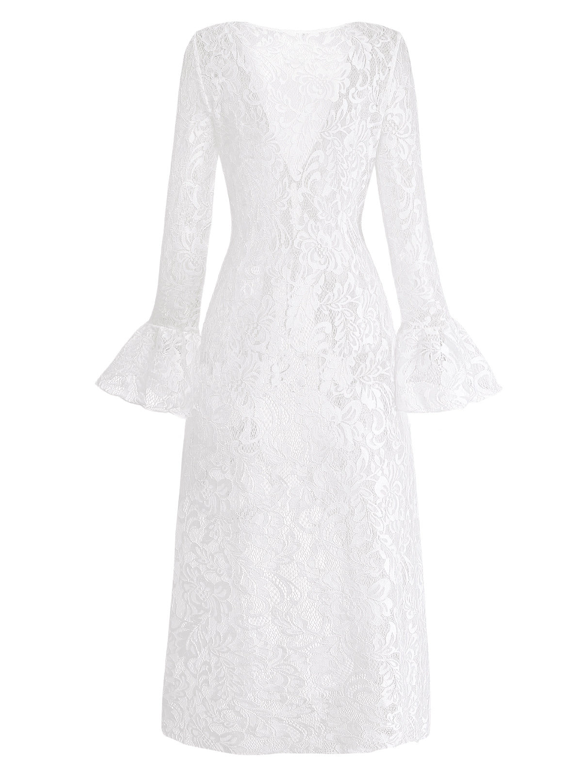 White 1960s Lace Flared Sleeve Ruffle Maxi Cover-Up - Image 4