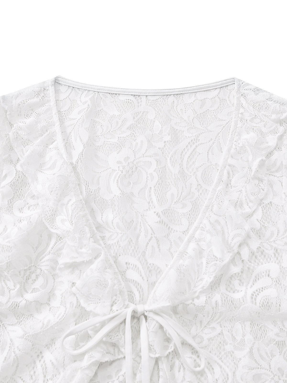 White 1960s Lace Flared Sleeve Ruffle Maxi Cover-Up - Image 5
