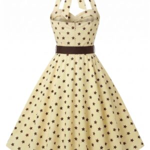 Alternative view of Yellow 1950s Star Halter Belted Swing Dress