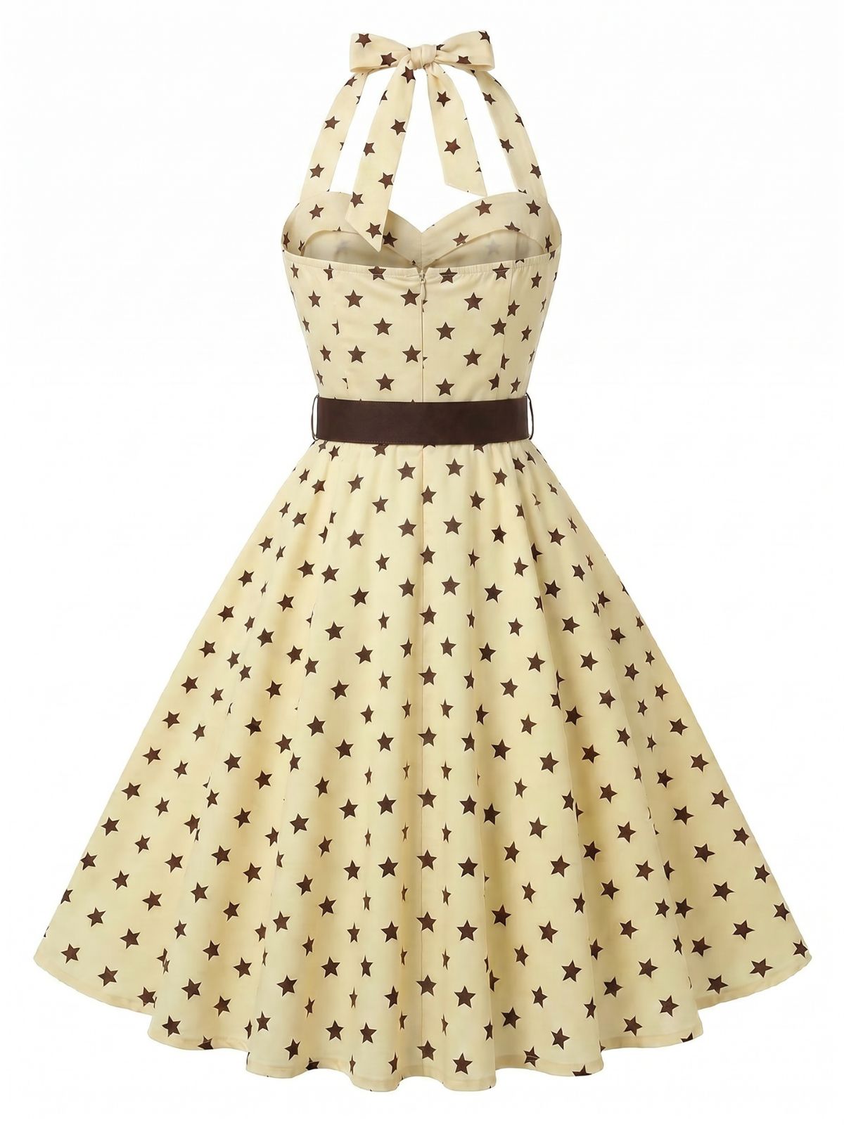 Yellow 1950s Star Halter Belted Swing Dress - Image 2